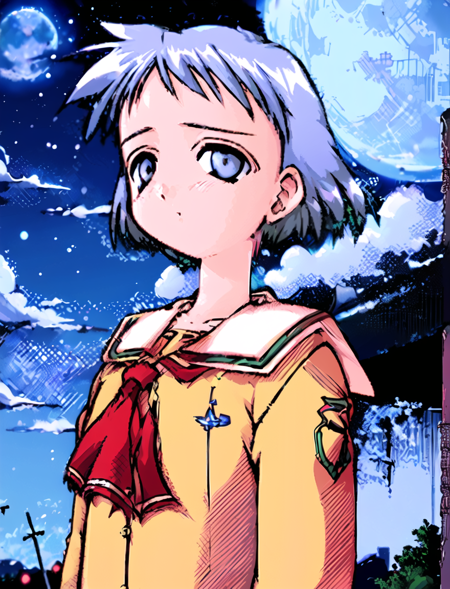 01005-3572836060-1girl, solo, moon, blue hair, empty eyes, night, short hair, blue eyes, sky, school uniform, full moon, night sky, cloud, serafu.png